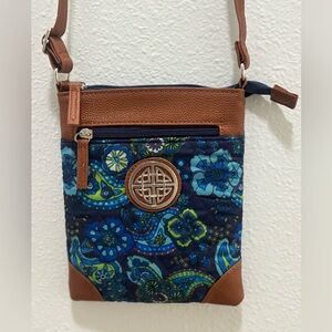 Floral Blue and Brown Crossbody Bag